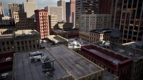 Urban Landscape Showcasing City Architecture and Rooftops at Dusk