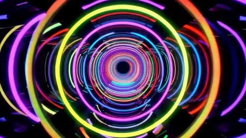 Bunte abstrakte Loop-Bewegungsgrafik im Neonringtunnel VJ Ba