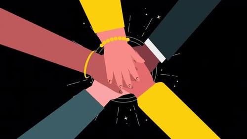 Flat Design Animation of Diverse Hands Stacking for Teamwork
