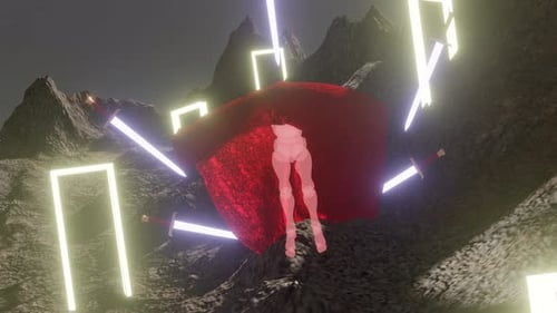 Dynamic Sci-Fi Figure Reveal with Neon Portals and Swords