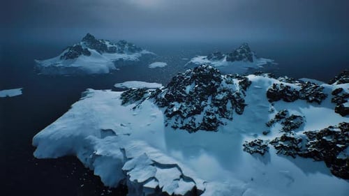 Frozen Coast Dangers Hazardous Icy Coast with Rocks and Narrow Channels