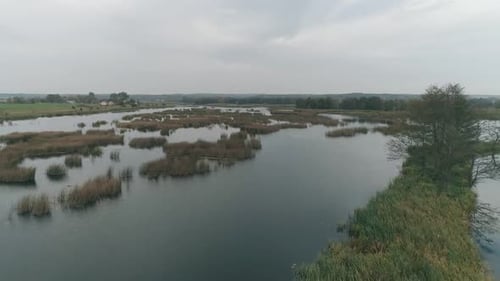 Nature From Height Swamp and Lakes Reflections in Water Countryside Panorama Aerial View
