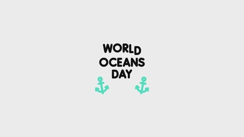 World Oceans Day Text with Animated Anchors Illustration