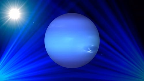 Rotierender Neptunplanet, Kugelgalaxie im Weltraum mit Sonnensystem, Video über Wissenschaft und Technologie. 1456