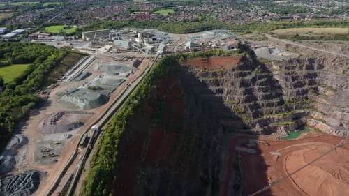 Aerial view of quarry and industrial area, United Kingdom.