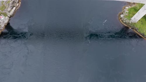 A top down shot of the bridge over Saltstraumen in Bodo Norway