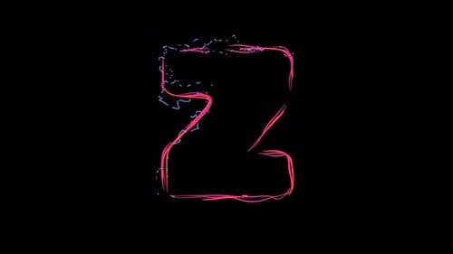 Letter Z made of multicolor neon curves and lightnings on alpha. Loop 4k clip.