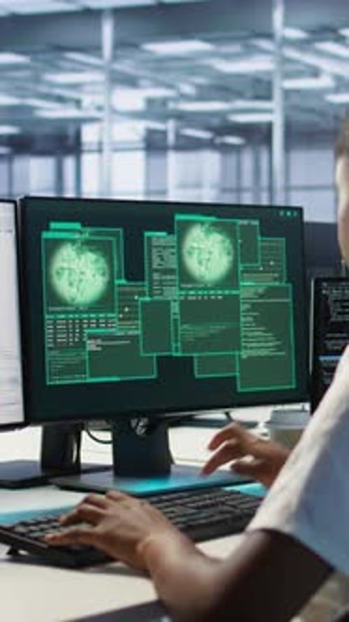 Vertical Video Woman Seeing Critical Error on PC Screen in Data Center
