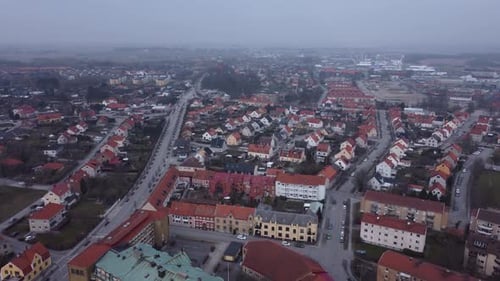Drones flight over the city of Ystad in Sweden Weather a little cloudy