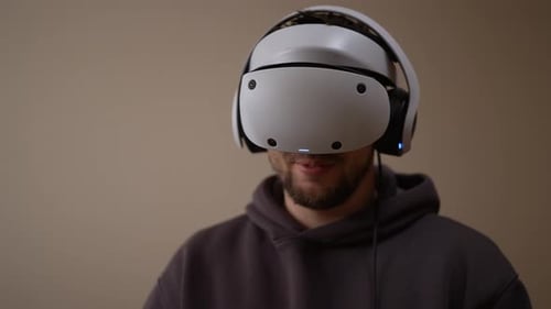 Man Wearing VR Headset in Minimal Setting
