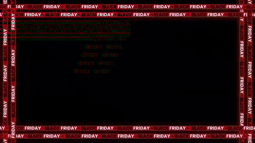 Animated Black Friday banner with moving red ribbon – seamless loop on transparent background.