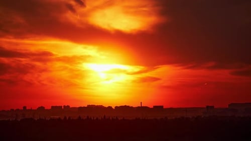 Cityscape Sunset with Radiant Golden Light