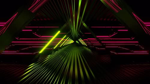 Light Green And Pink Effective Futuristic Hallway With Strobe Neon Light Background Vj Loop I 4K