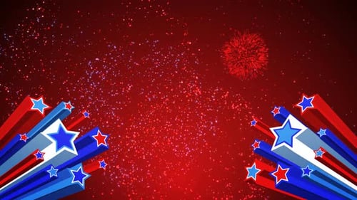 Animated Patriotic Red White Blue Stars and Fireworks Background