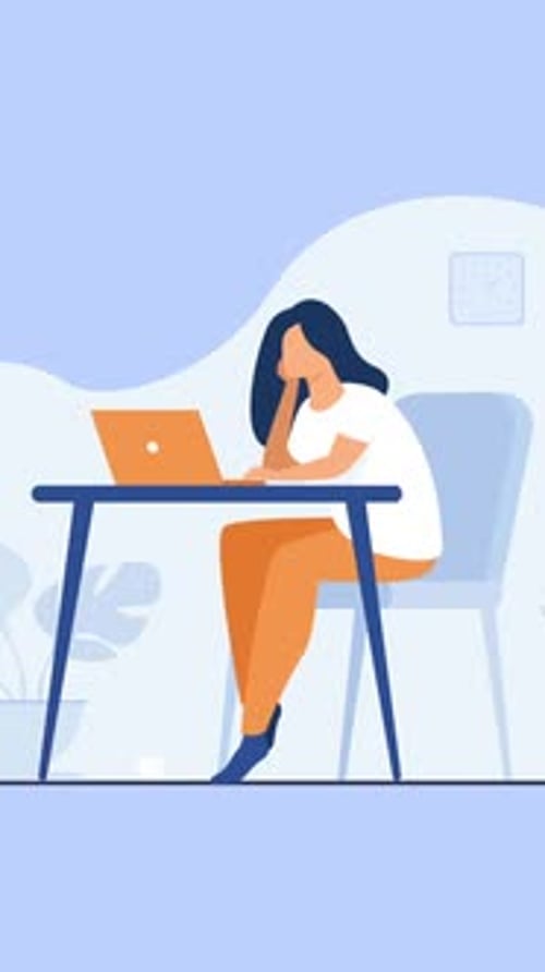 Exhausted Female Office Worker Sitting At The Table On Vertical