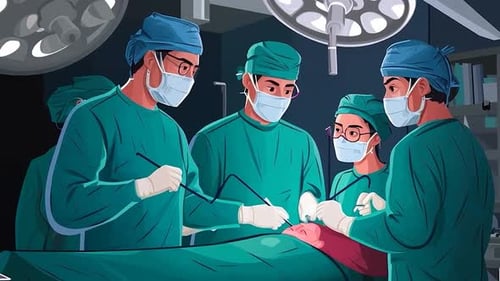 Surgical Team Performing Operation in Modern Operating Theatre, Surgeons, Medical Cartoon Animations