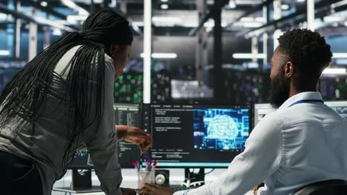 Manager Supervising Data Center Engineer Using AI Neural Network Models