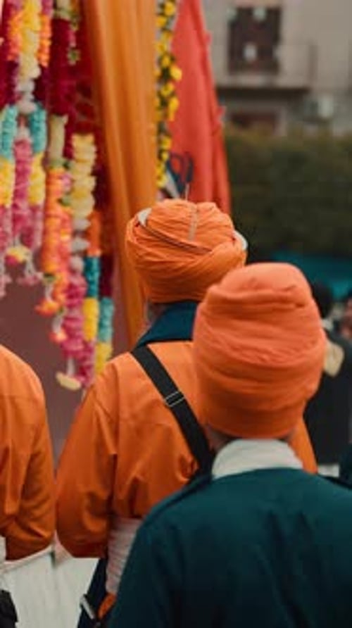 Indian Prayer to the Sikh Guru Near the Chariot with the Sacred Text the Square
