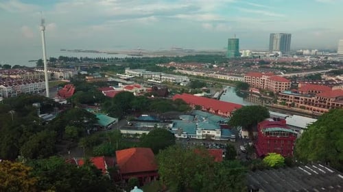 Melaka (Malacca) city aerial view in the morning, Malaysia