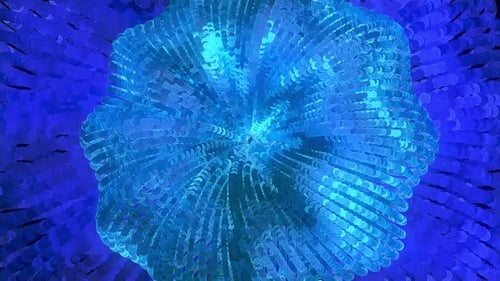 3 D Abstract Blue Round Spiral Tunnel With Particles. 4 K