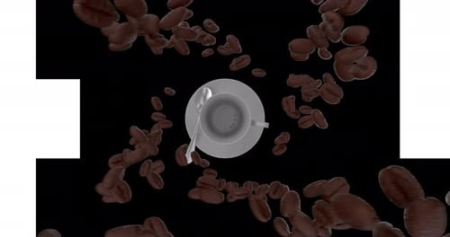 Realistic 3D Coffee Beans Swirling into Cup