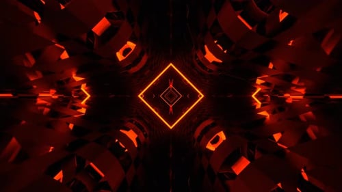 Red And Orange Dimensional Tunnel With Neon And Mirror Pattern Background VJ Loop In 4K