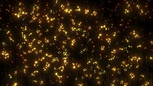 Golden Musical Notes and Sparkling Particles Falling Loop Background