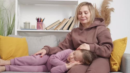 Family Care Sleeping Girl Home Relax Smiling