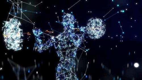 Futuristic Digital Plexus Athlete Lifting Weights Animation
