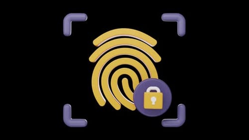 Fingerprint Security, icône 3D d'un concept de cybersécurité, boucle alpha