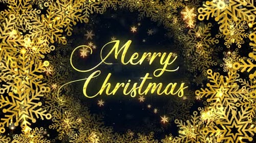 Animated Merry Christmas Title with Golden Snowflakes