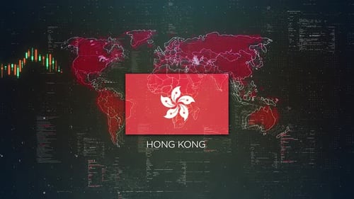 Hong Kong Stock Market Chart Background With Flag