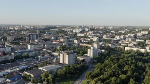 Rivne Ukraine June 6 2020 Shooting Flying Drone in the Day Over the City Apartment Buildings Parks