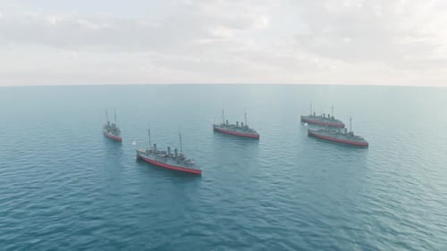 Animated Naval Fleet Cruising on Open Water