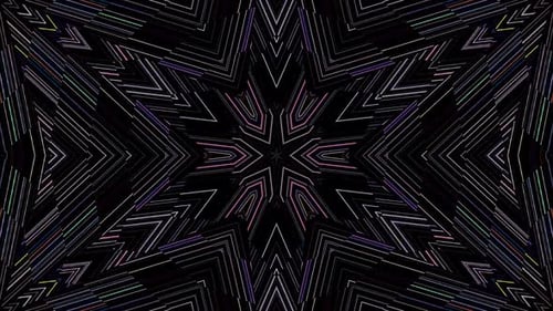 3D Animated digital abstract. Colorful curved and circular lines on black background, seamless loop