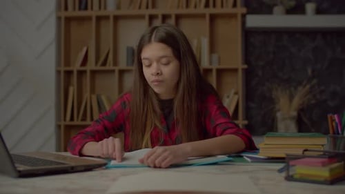 Troubled Tired Adorable Hispanic Teenage Schoolgirl Asking for Help During Study