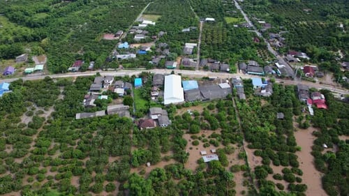 Aerial view of flooding in a residential area in northern Thailand.