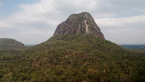 Aerial View Of Mount Tibrogargan, Notable Hill In The Glass House Mountains National Park In QLD, Au