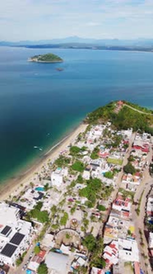 Los Ayala Beach And Coral Island In Nayarit, Mexico. Vertical Video
