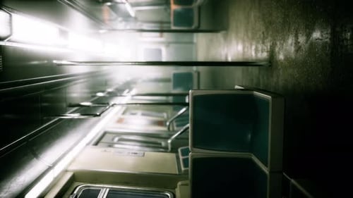 Vertical Empty Metal Subway Train in Urban Chicago