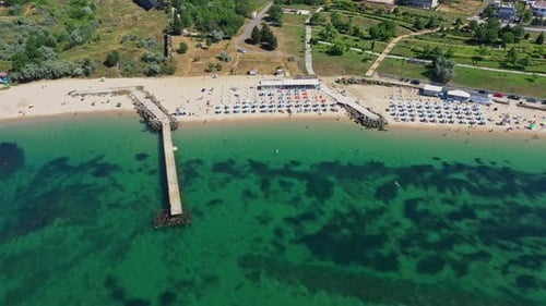 Aerial view to the beach on sea resort Ravda, Bulgaria