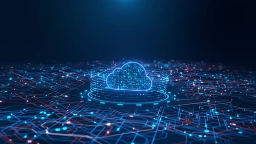 Digital Cloud Computing Network with Glowing Data Lines
