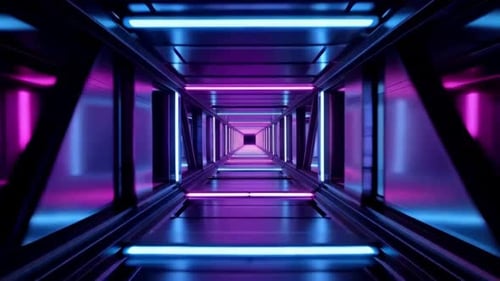 Futuristic Cyberpunk Neon Corridor Infinite Tunnel Loop
