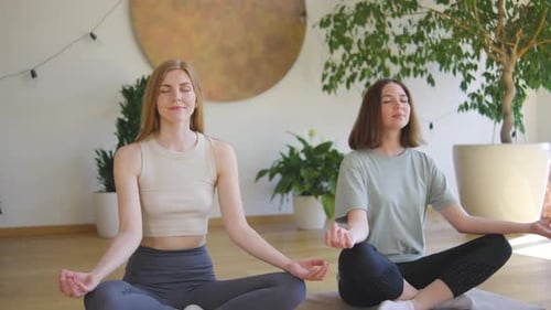 Women Meditating Peacefully in Lotus Position