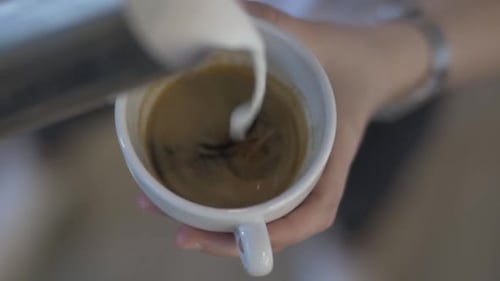 Pouring Milk Into Coffee Close Up