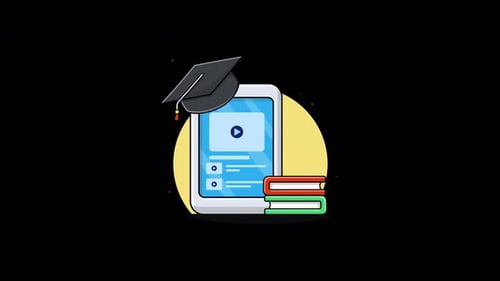 Flat Design E-Learning Animation with Tablet and Books