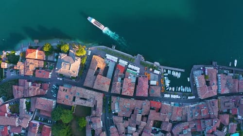 Gargnano at Lake Garda. aerial view. Small marina in Italian village.
