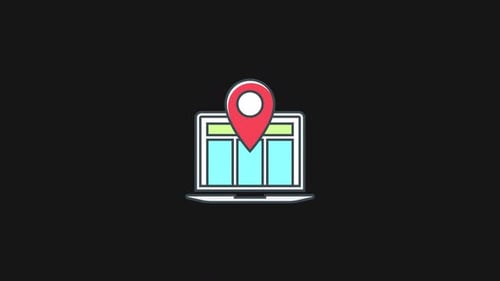 Animated Laptop Location Pin with Data Chart Icon