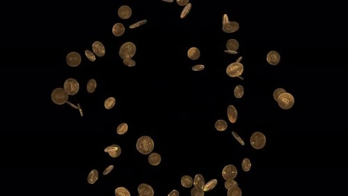 Exploding Gold Bitcoin Coins Digital Currency Animation