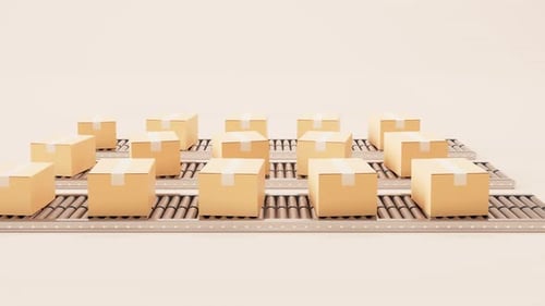 Seamless Animation of Cardboard Boxes Moving on Conveyor Belt